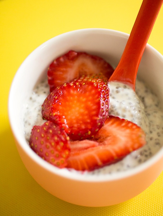 Coconut Chia Seed Pudding with Strawberries