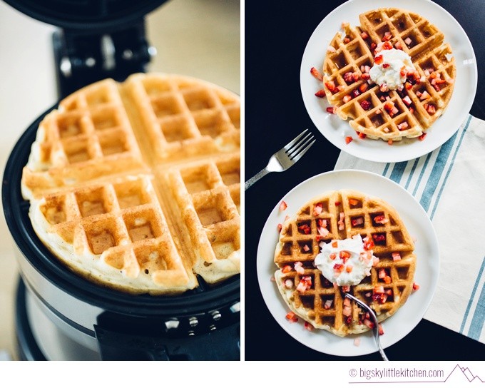 Waffles with Coconut Whipped Cream and Strawberries - Big Sky Little Kitchen