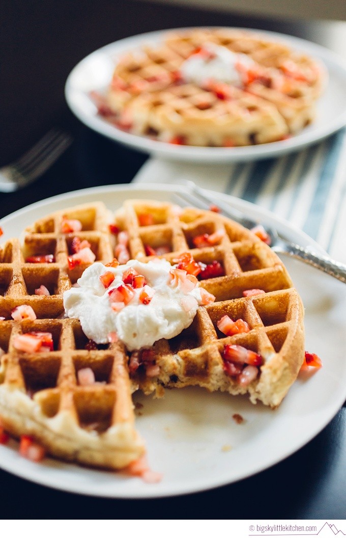 Waffles with Coconut Whipped Cream and Strawberries - Big Sky Little Kitchen