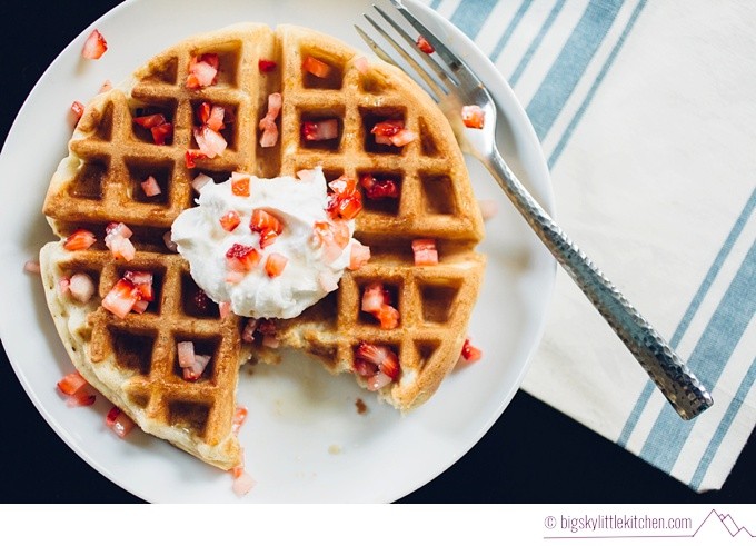 Waffles with Coconut Whipped Cream and Strawberries - Big Sky Little Kitchen