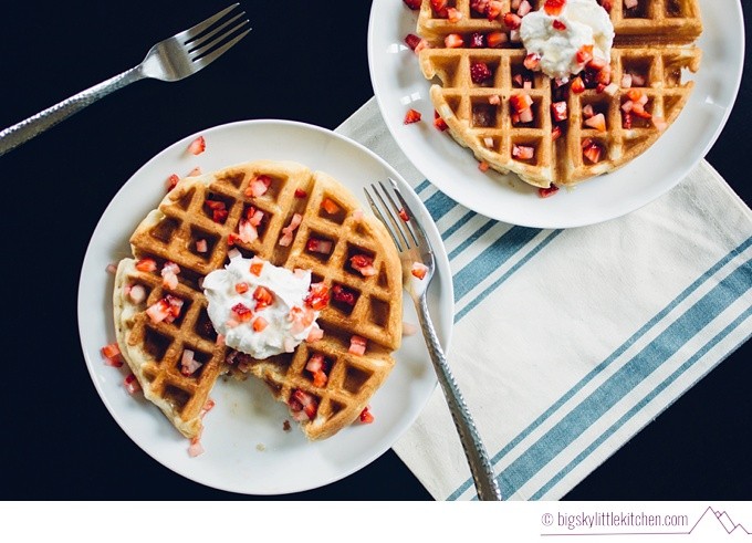 Waffles with Coconut Whipped Cream and Strawberries - Big Sky Little Kitchen