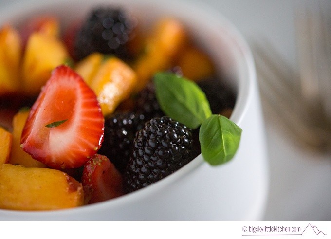 Peach Blackberry and Strawberry Fruit Salad with Basil, Lime and Pepper