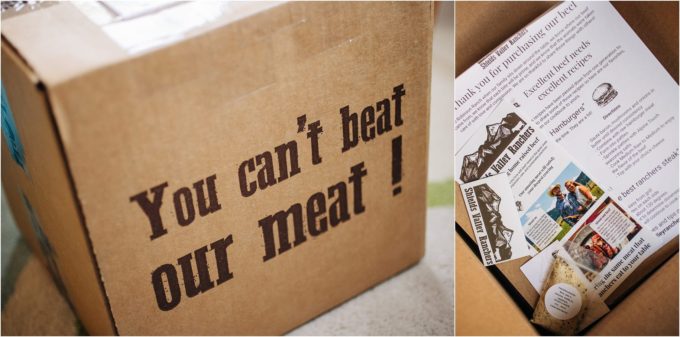 Shields Valley Ranchers slogan "You can't beat our meat!" on the side of a shipped box
